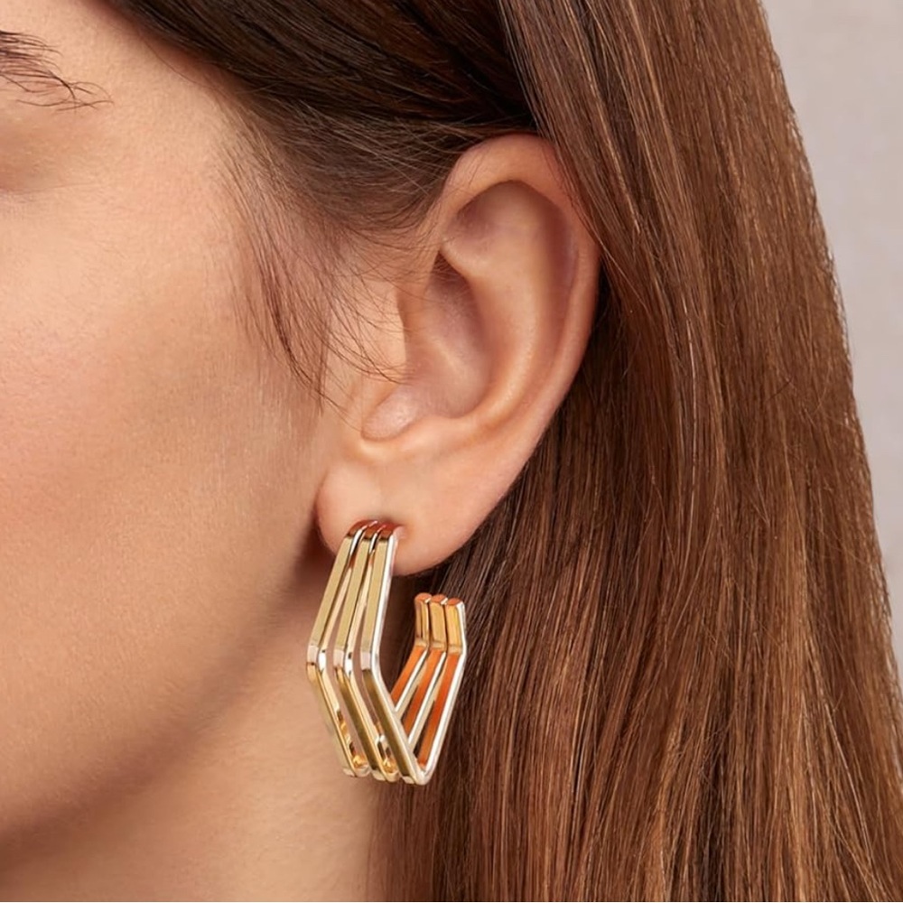 Gold triple Square Hoop Earrings